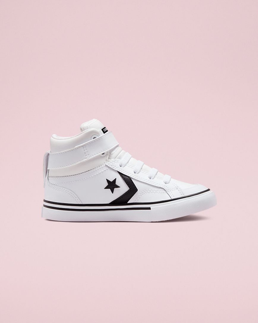 Zapatillas Altas Converse Pro Blaze Strap Cuero Niña Blancas Negras Blancas | PE 420P75